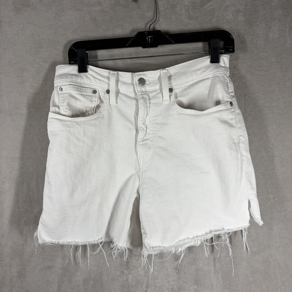 J. Crew White Denim Jean Shorts Size 28 Distressed Coastal Preppy Beachy